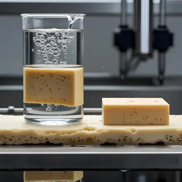 Teste de absorção de água em plásticos segundo norma ASTM D570. Material sendo imerso em água.